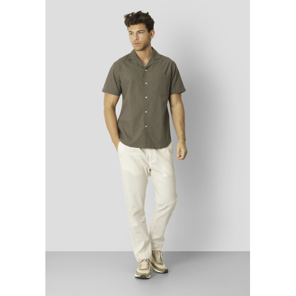 Bowling Cotton Linen Shirt S/S Dusty Green XL Mand